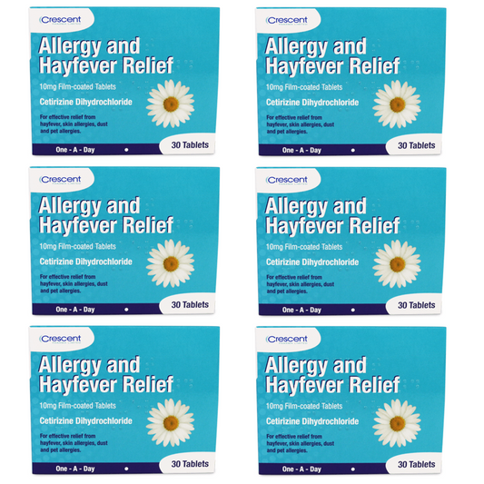 180 Tablets Hayfever & Allergy Relief Cetirizine Dihydrochloride 10mg 30 Tablets (6 Months Supply)