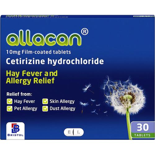 Allacan Cetirizine Hydrochloride Hayfever & Allergy 30 Tablets