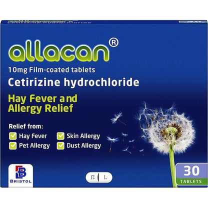 360 Tablets Allacan Cetirizine Hydrochloride Hayfever & Allergy 30 Tablets (12 Months Supply)